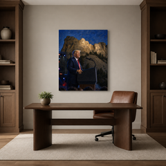 At the Shrine of Democracy hand-painted oil artwork displayed in home office