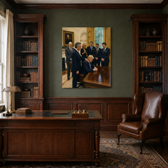 Oval Office Prayer hand-painted oil artwork displayed in traditional study
