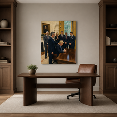 Oval Office Prayer hand-painted oil artwork displayed in home office
