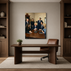 The Inner Circle hand-painted oil artwork displayed in home office