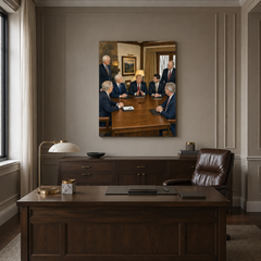 In the War Room hand-painted oil artwork displayed in executive office