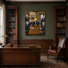 In the War Room hand-painted oil artwork displayed in traditional study