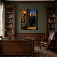 The Torch of the Republic hand-painted oil artwork displayed in traditional study