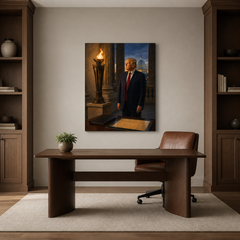 The Torch of the Republic hand-painted oil artwork displayed in home office
