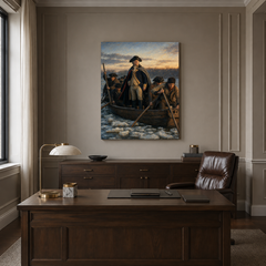 Washington Crossing the Delaware hand-painted oil artwork displayed in executive office