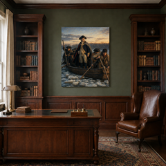 Washington Crossing the Delaware hand-painted oil artwork displayed in traditional study
