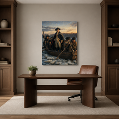 Washington Crossing the Delaware hand-painted oil artwork displayed in home office
