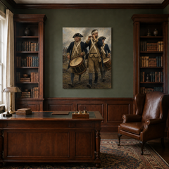 The Spirit of ’76 hand-painted oil artwork displayed in traditional study