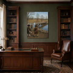 The Shot Heard Round the World hand-painted oil artwork displayed in traditional study