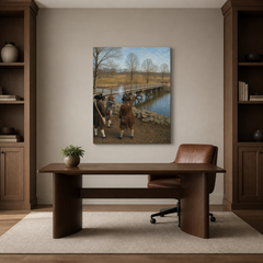 The Shot Heard Round the World hand-painted oil artwork displayed in home office