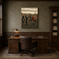 Victory at Yorktown hand-painted oil artwork displayed in veteran history study