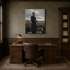 Lincoln at Gettysburg hand-painted oil artwork displayed in veteran history study
