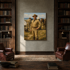 The Rough Rider hand-painted oil artwork displayed in private library
