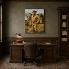 The Rough Rider hand-painted oil artwork displayed in veteran history study