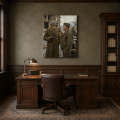 Patton at the Front hand-painted oil artwork displayed in veteran history study