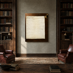 We the People hand-painted oil artwork displayed in private library
