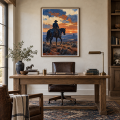 Indigo Rein cowboy rider painting in a ranch study