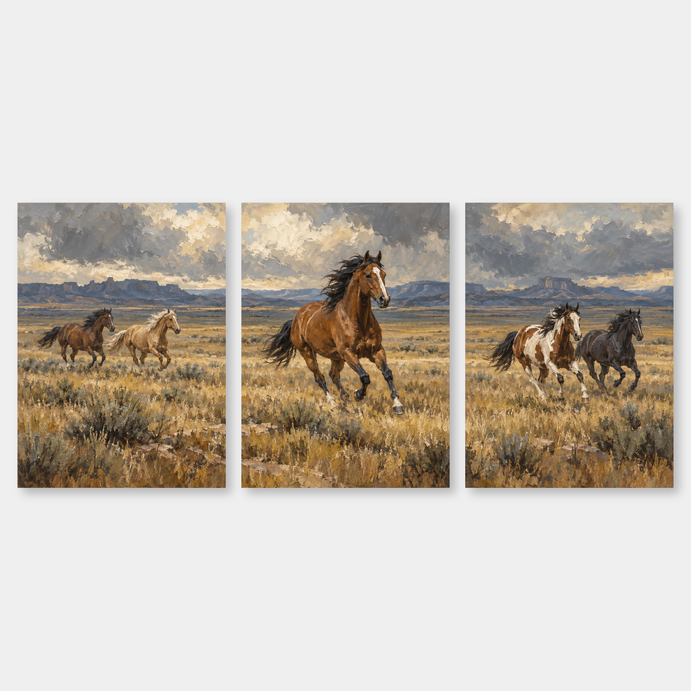 Open Range Rhythm Western oil painting set of 3