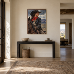 Red Bandana Western oil painting displayed in a entryway