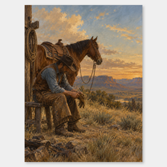After the Ride Western oil painting