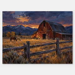 Barn in Blue Western oil painting