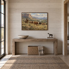 Working Range Western oil painting displayed in a entryway