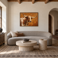 Ochre Horns Western oil painting displayed in a living room