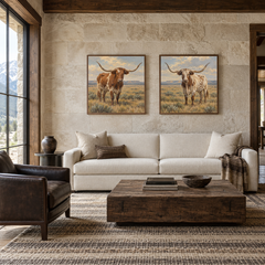 Prairie Pair set of 2 Western paintings displayed in a living room