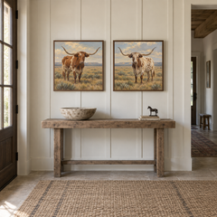 Prairie Pair set of 2 Western paintings displayed in a entryway
