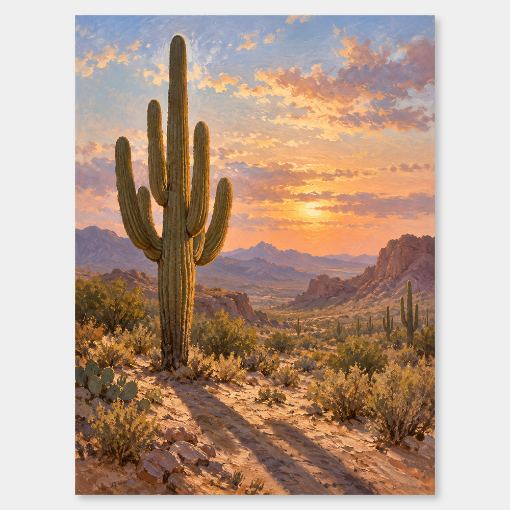 Saguaro Light Western oil painting