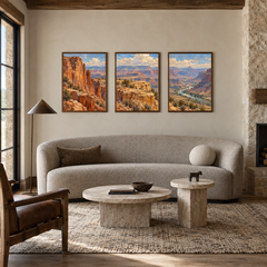 Canyon Bands set of 3 Western paintings displayed in a living room