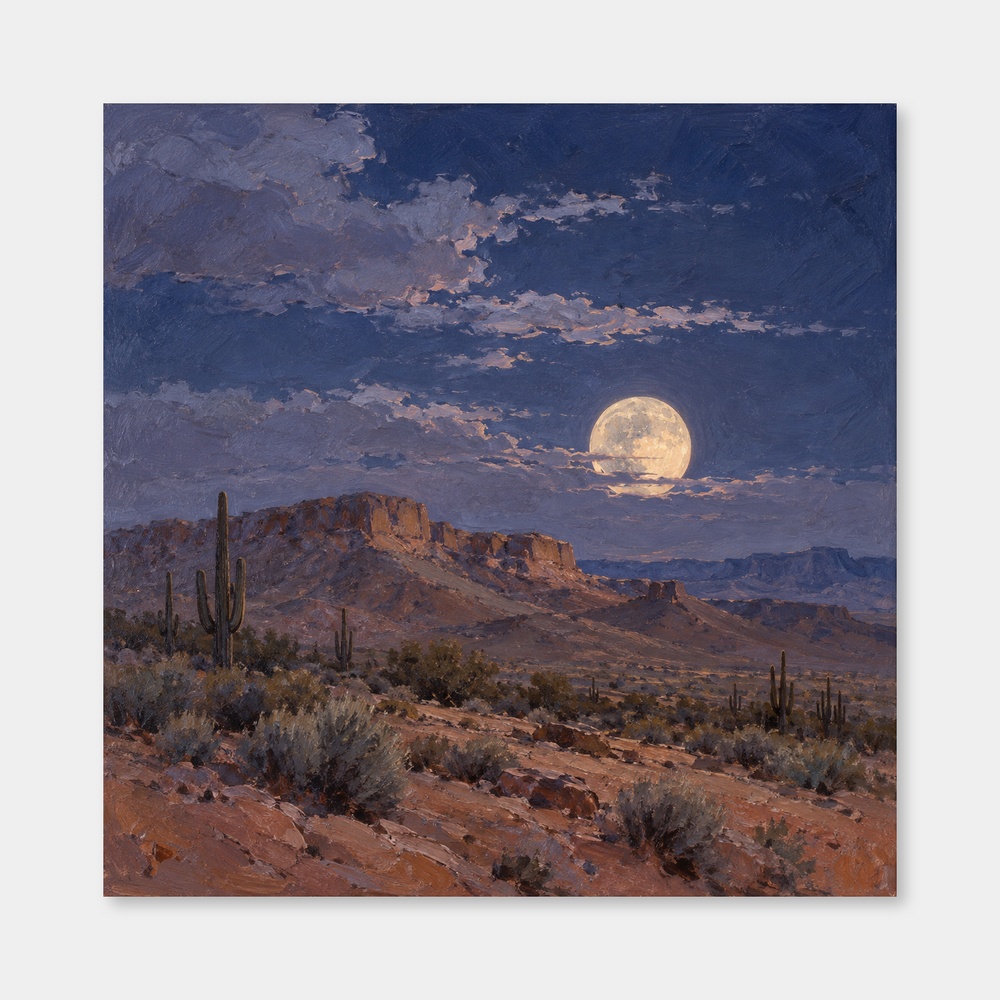 Desert Moonrise Western oil painting