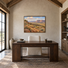 High Desert Bloom Western oil painting displayed in a study