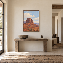 Red Rock Silence Western oil painting displayed in a entryway
