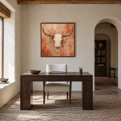 Prairie Bone and Bloom Western oil painting displayed in a study
