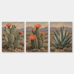 Cactus Flower Study Western oil painting set of 3
