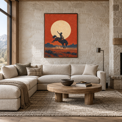 Rodeo Memory Western oil painting displayed in a living room