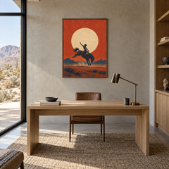 Rodeo Memory Western oil painting displayed in a study