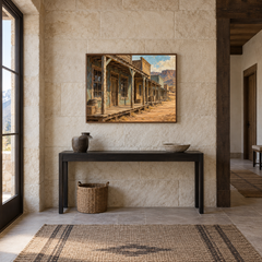 Frontier Storefront Western oil painting displayed in a entryway