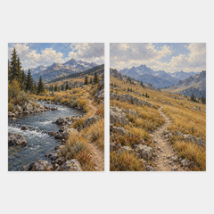 The Long Switchback two-panel Western oil painting set