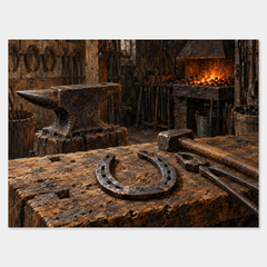 The Farrier's Light Western oil painting on a neutral background