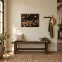 The Farrier's Light oil painting displayed in a entryway
