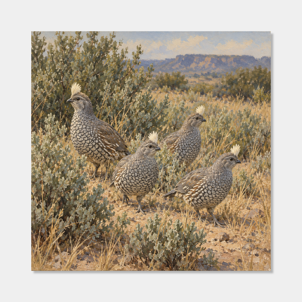 Quail in the Saltbush scaled quail oil painting
