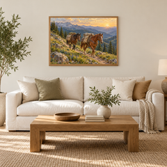 Packing Out at Sunrise Western oil painting displayed in an interior scene 2