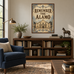 Remember the Alamo in a walnut and navy study