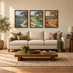 The Texas Hill Country in Three Seasons in a Texas Hill Country living room