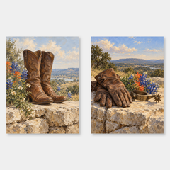 Ranch Keepsakes - Boots and Spurs Western Wall Art Set of 2 oil painting Western wall art