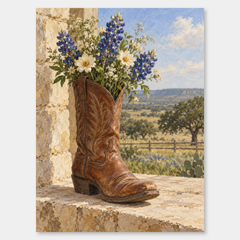 Bluebonnets in a Cowboy Boot - Western Floral Wall Art oil painting Western wall art