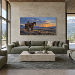 First Light on the Spur above a complete green sofa in a ranch living room