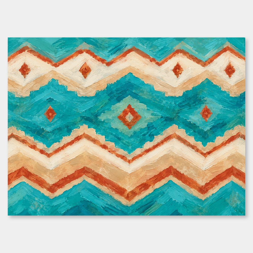 Turquoise Southwestern Pattern oil painting shown unframed on a neutral gray background